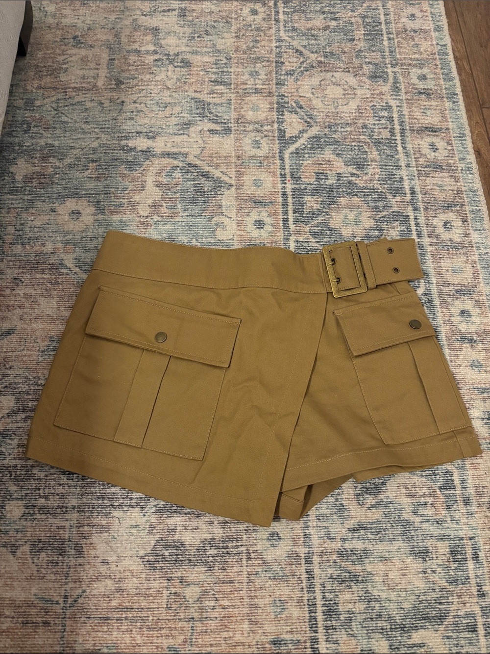 Zara Cargo Utility Shorts with Belt - Mustard Brown